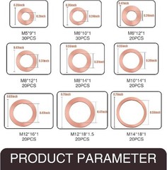 Pack-200 Automobile Copper Flat Gasket Assortment Combination Set, Engine Oil Pa