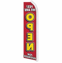 “YES! WE ARE OPEN FOR BUSINESS” advertising super flag swooper banner sign