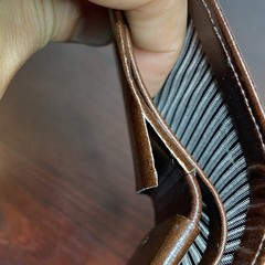 Vtg Wallet Bifold Brown Glove Cowhide Leather Striped Interior Accent Rips AS IS
