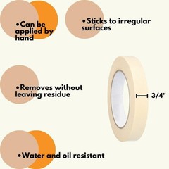 General Purpose White Adhesive Masking Tape [4.9 Mil] – 12 Pcs – 0.75″x 60 Yards