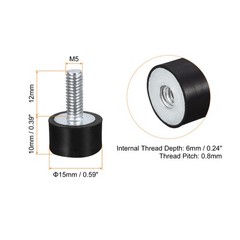 Rubber Mount 4pcs M5 Male/Female Vibration Isolator Shock Absorber, D15mmxH10mm