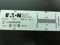 187334 New-No Box; Eaton C2000K3AD Transformer 2000VA Pri: 208/277V to Sec:120V