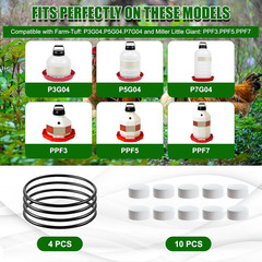 Poultry Waterer Replacement Kit 10 Caps 4 O Rings for 3 5 7 Gallon Fount New USA