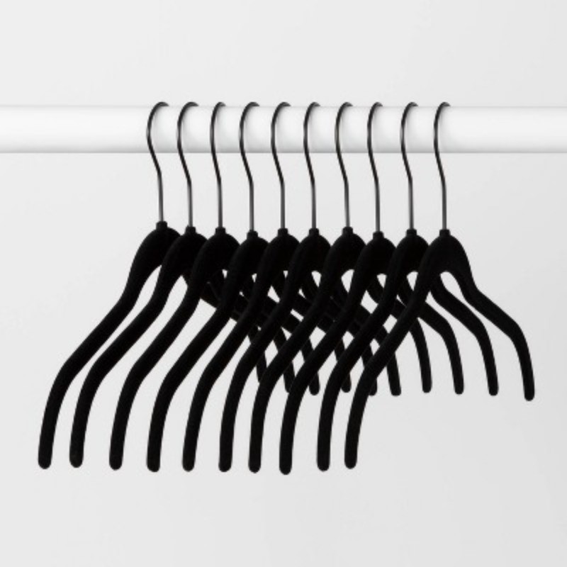 10ct Shirt Flocked Hangers – Black: Velvet Clothes Hangers, Plastic & Felt