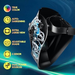 TRQWH True Color Welding Helmet Auto Darkening Solar Powered with 4 Sensors