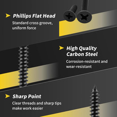 Wood Screws Assortment Kit, 240 PCS High Hardness Flat Head Wood Screws Set, Ph