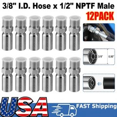 12 Pack 1/2″ NPTF Hydraulic Hose Crimp Fittings, 3/8″ I.D. Hose x 1/2″ NPTF Male