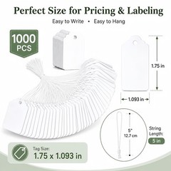 1000 Garage Sale Price Tags Size #5 White Merchandise Hang String Strung Garme