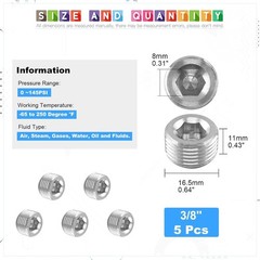 High-Quality 5Pc 3/8” NPT Stainless Steel Pipe Plug Kit with Internal Hex Drive