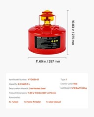 2.5 Gallon Safety Gas Can – Red Type I with Flame Arrester, Self-Closing Lid & F