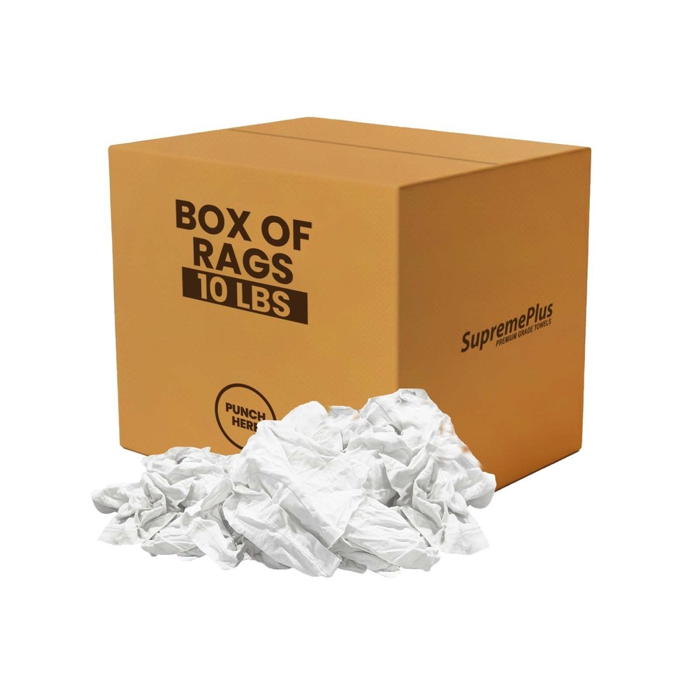 100% Cotton White Knit T-Shirt Rags 10 LB Box – Multipurpose Cleaning Cloths