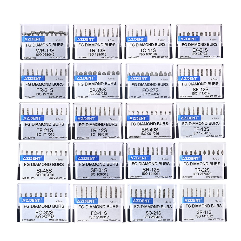 AZDENT Dental Diamond Burs FG Drills Friction Grip fit for High Speed Handpiece