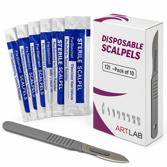 PACK OF 10 STERILIZED DISPOSABLE SCALPELS #21-SINGLE USE – DISSECTING, SURGICAL