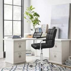 Mid Back PU Leather Office Chair Adjustable Swivel Desk Chair with Arms
