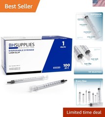 1mL Luer Slip Tip Syringes No Needle – Sterile, Individually Wrapped – 100 Sy…