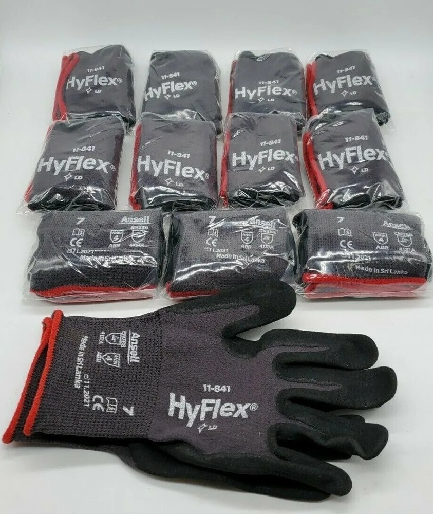 Ansell HyFlex 11-841 Foam Nitrile Grip Work Gloves – Size 7 – Lot 12 pairs. NEW