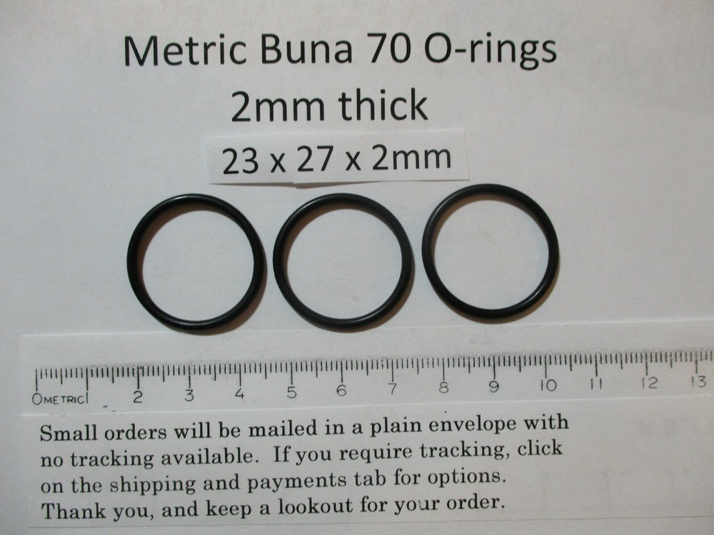 23mm ID x 27mm OD x 2mm thick O-ring. Buna-70. Quan 3.