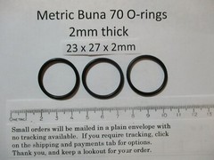 23mm ID x 27mm OD x 2mm thick O-ring. Buna-70. Quan 3.