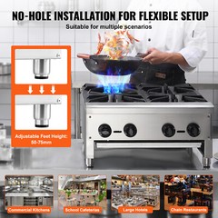 VEVOR 24″ Commercial Gas Stove 4 Burners Countertop Cooking Hot Plate Propane