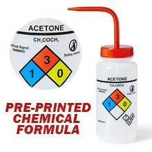 ™ Acetone Wash Bottle, 500mL LDPE Squeeze Dispenser | NFPA diamond labeling,