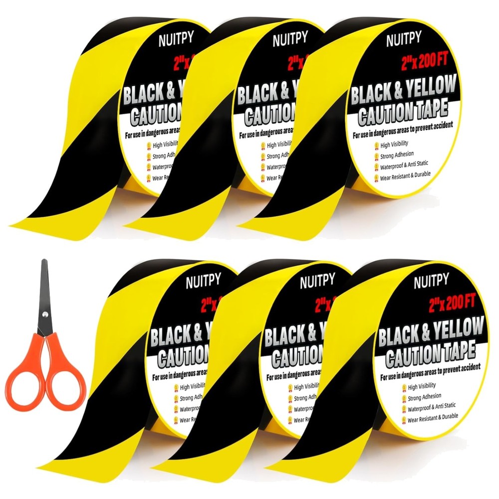 High Visibility Black & Yellow Caution Tape – 6 Rolls