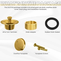 LXLOTUS Brushed Gold Bathtub Drain – Lift and Turn – Gold/Brass