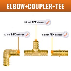 SUNGATOR 15-Pack 1/2 Inch PEX Fittings, 5 Each Elbow 1/2″, 15 Pack, Copper