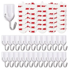 25 Wire Hooks for Hanging Heavy Duty with Strips no Damage,Adhesive Wall Hook…
