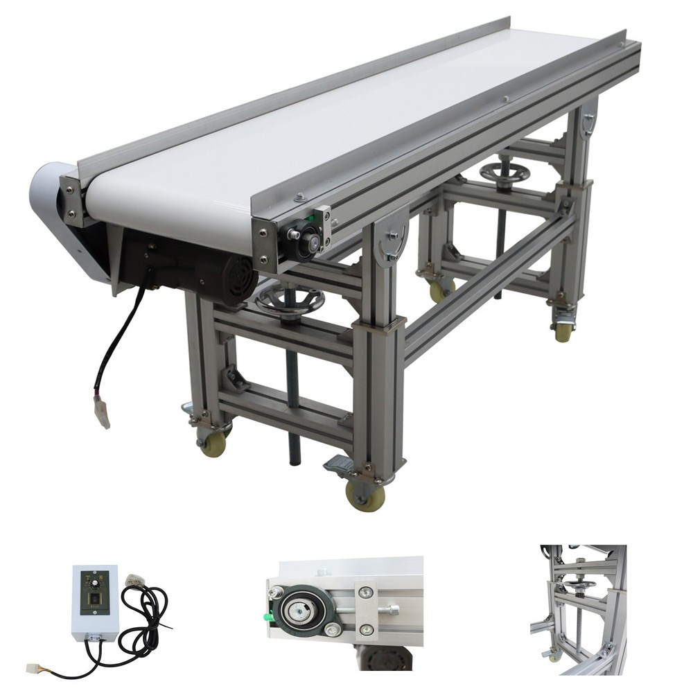 Electric 59×11.8in Food Grade PU Belt Conveyor 110V Speed&Height Adjustable 120W
