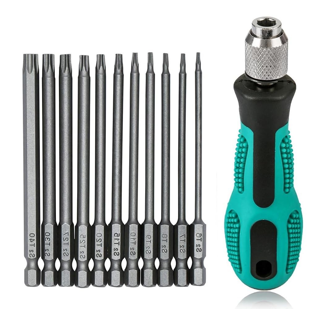 12 Piece Torx Screwdriver Set T6-T40, 1/4″ Magnetic with Hole Silver
