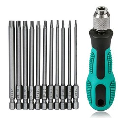 12 Piece Torx Screwdriver Set T6-T40, 1/4″ Magnetic with Hole Silver