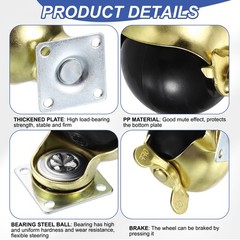 4Pcs, 2 Inch Ball Caster Wheels with Brake/Screws/Screwdriver Gold