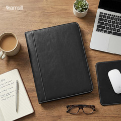 Contrast Stitch Faux-Leather Padfolio, Business Portfolio for Men and Women, Res