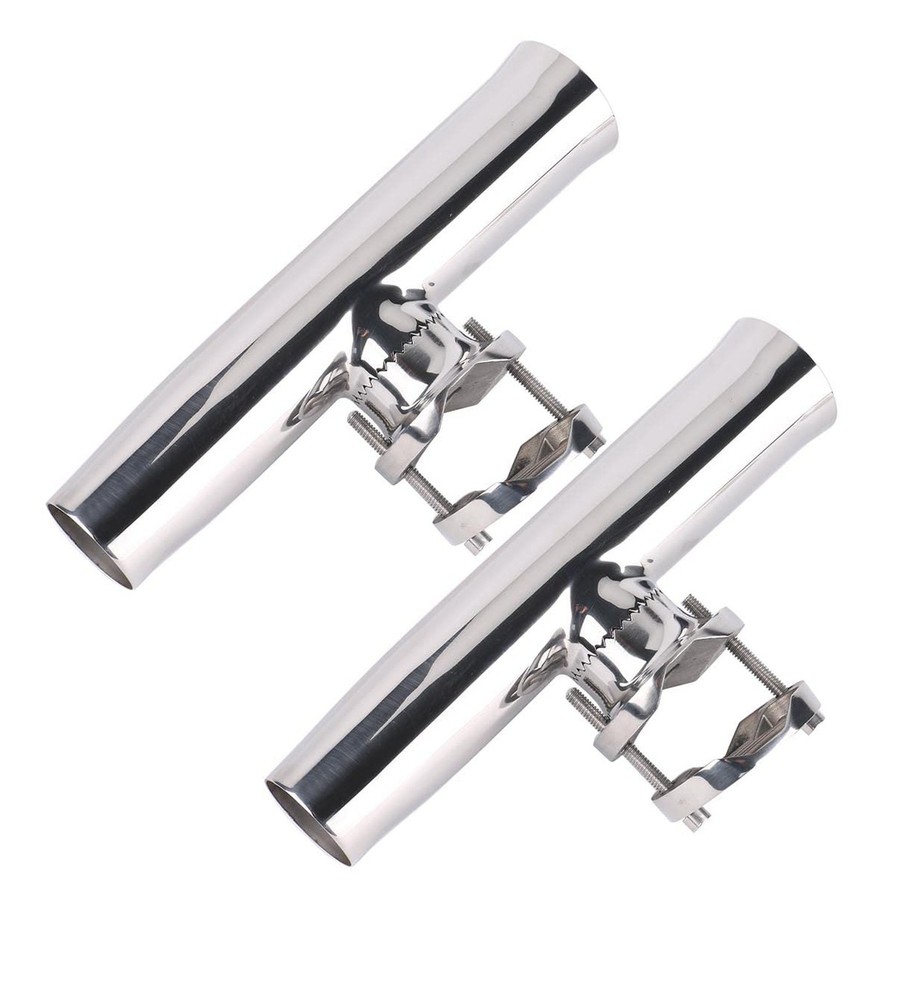 2PCS Stainless Tournament Style Clamp on Fishing Rod Holder for Rails 1-1/4″ …