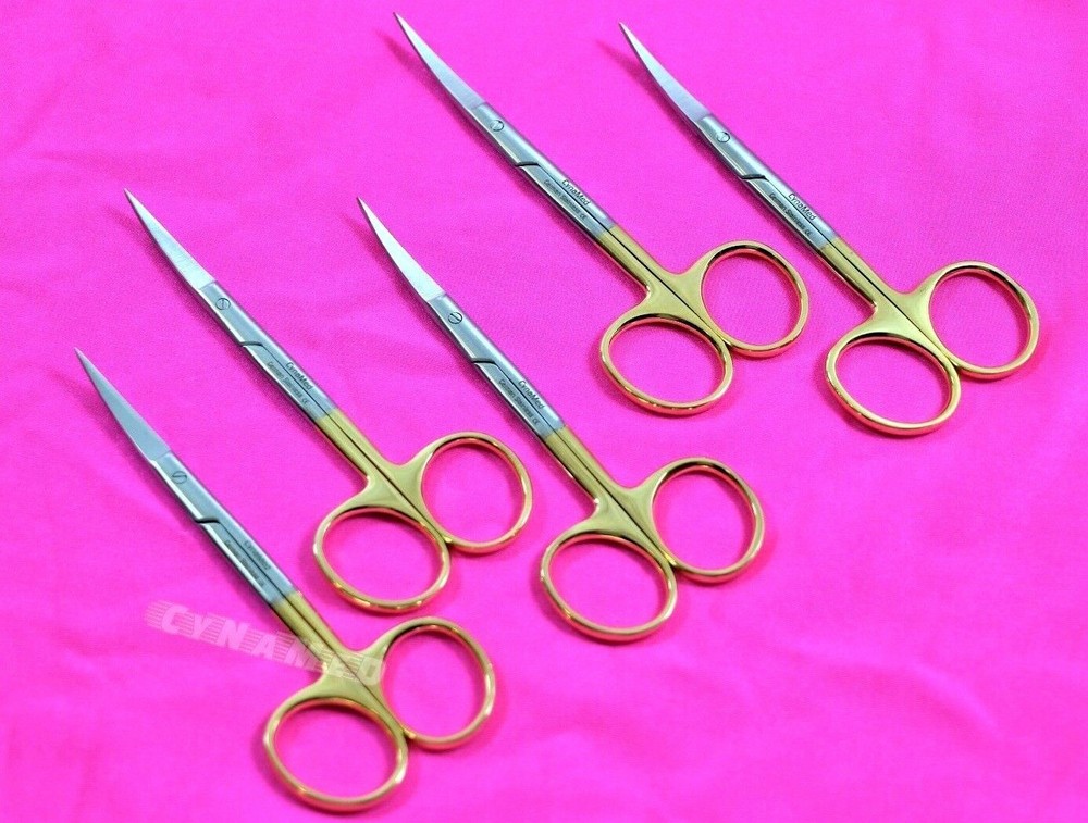NEW 5 EA Premium GERMAN TC Iris Scissors 4.5″ Curved Surgical Dental Instruments