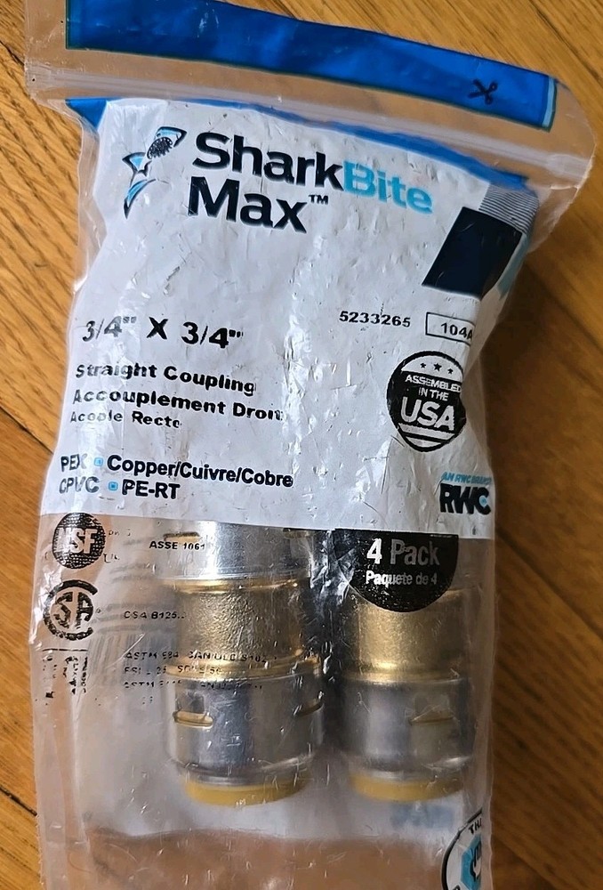 4-Pack Sharkbite Max 3/4″ Brass Push To Connect Straight Coupling UR016 – NEW
