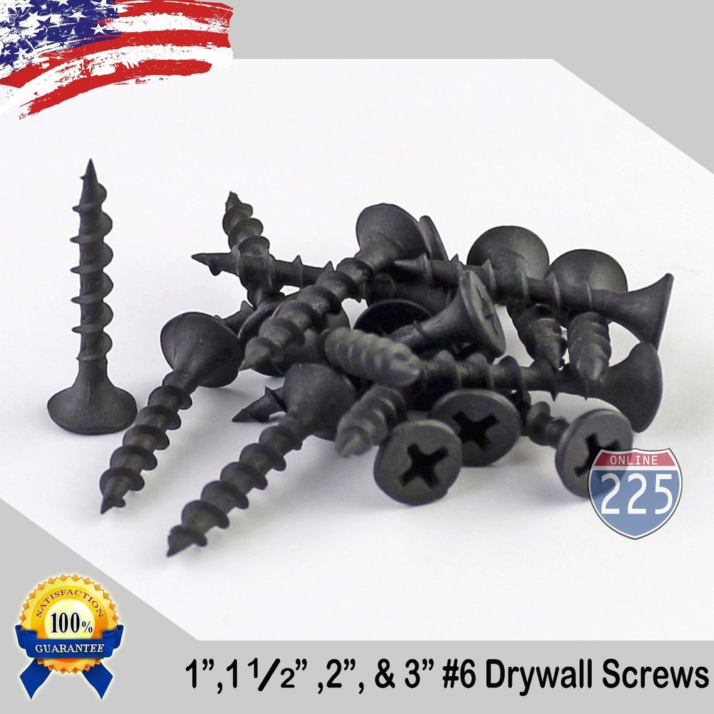 #6 Black Drywall Coarse Thread Screws (1″, 1 1/2″, 2″, 3″) Phillips Bugle-Head
