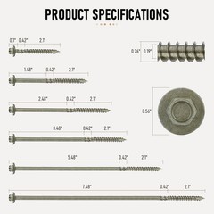Hex Head Heavy Duty Wood Screws #14 x 6, Structural Lag Screws for Log, Timber,