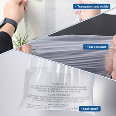 Multi-size Clear Poly Bags with Suffocation Warning for clothing and toys
