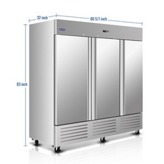 81″ W Commercial Fridge 72Cu.ft Stainless Steel, Fan Cooling, Digital Thermostat
