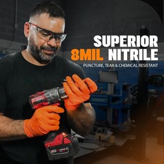Herkules Grip Heavy Duty 8Mil Orange Nitrile Gloves,3D Raised Diamond Texture…