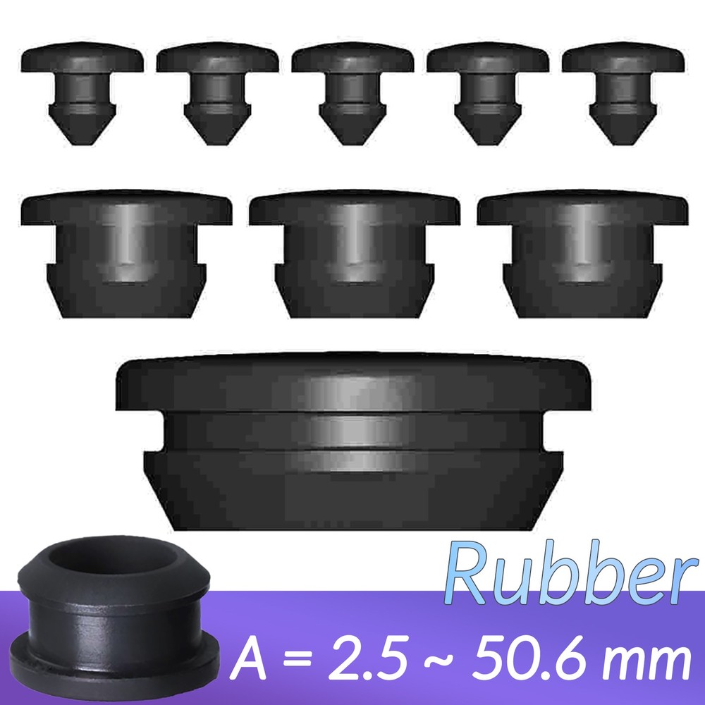 Black Snap-On Hole Plug Silicone Rubber Blanking Seal Bung Pipe Tube 2.5mm-61mm