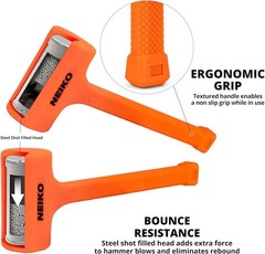 NEIKO 02847A 2 LB Dead Blow Hammer, Neon Orange | Unibody Molded | Checkered