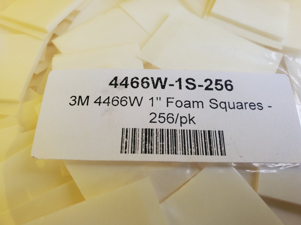 3M 4466W Double Sided Coated Foam Tape 1″ x 1″ Square, White, 256 Pk
