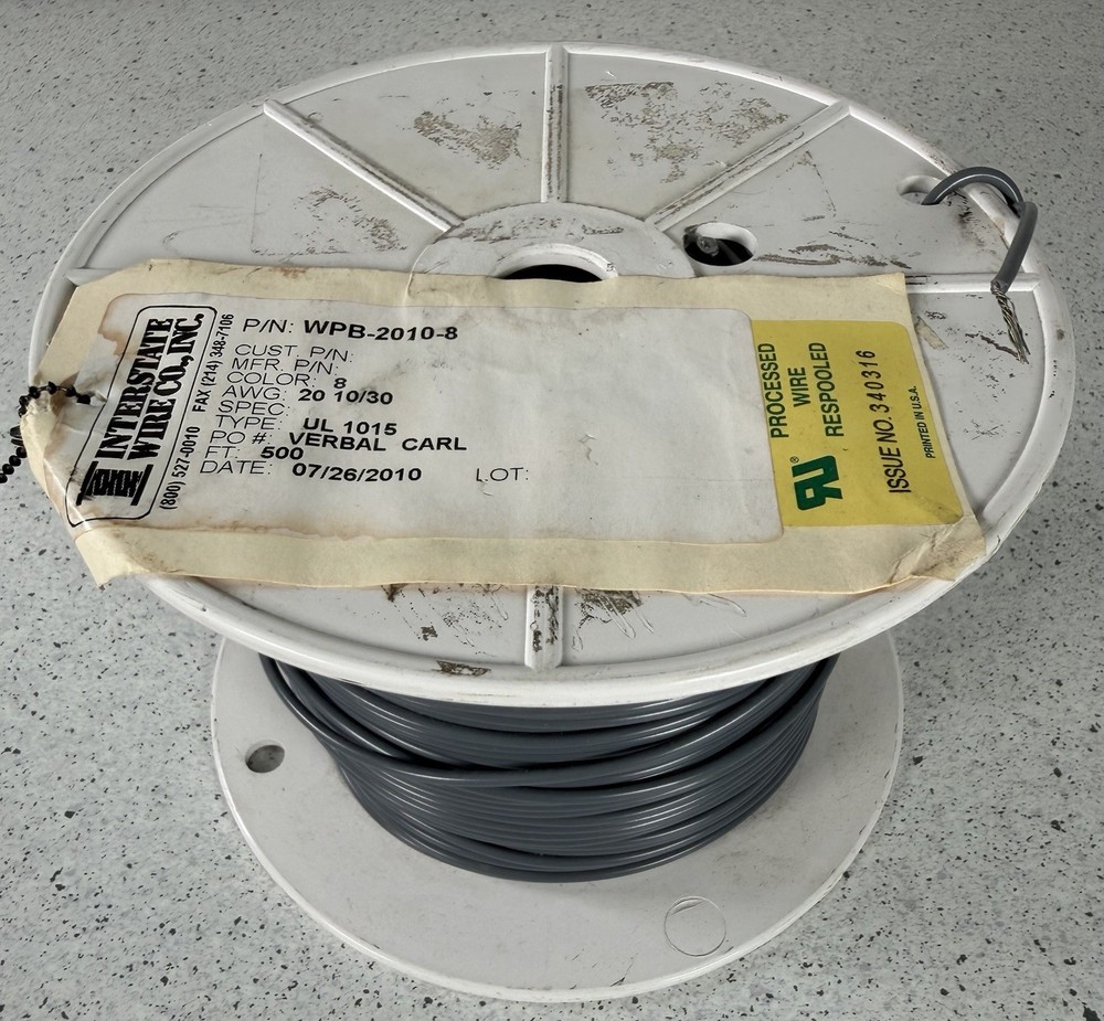 500 ft. Interstate Wire Company IWC WPB-2210-8 Gray 20AWG Wire Spool