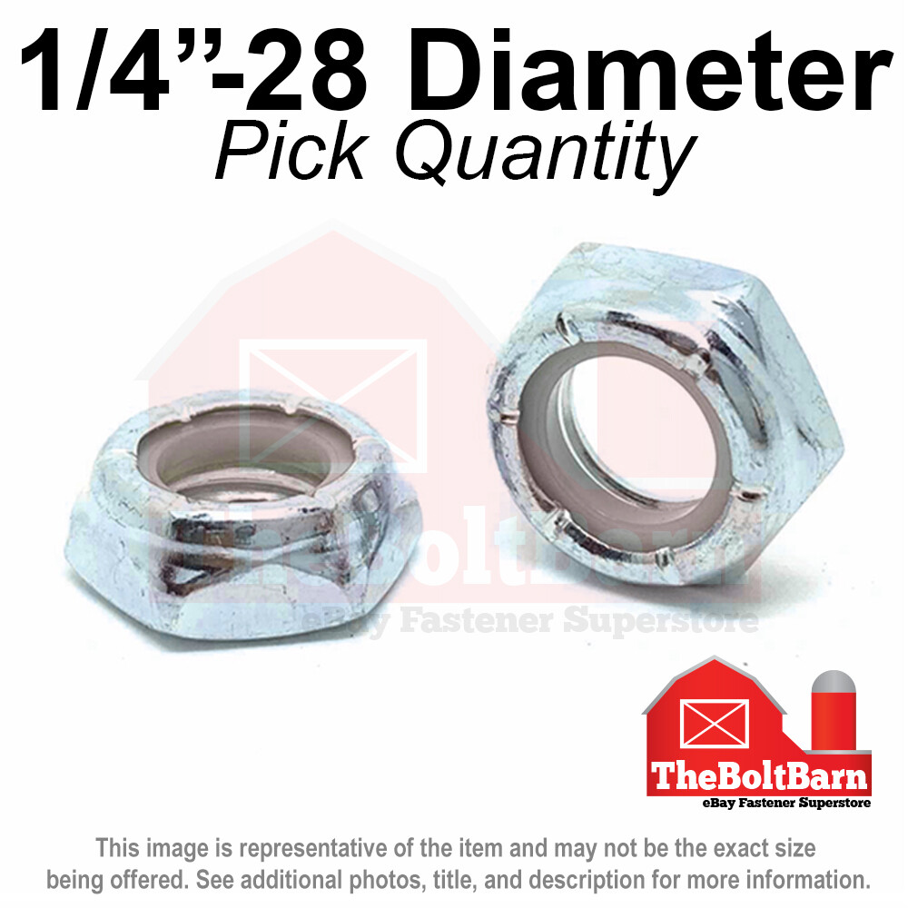 1/4″-28 Grade A Nylon Insert Hex Jam Lock Nuts Zinc FINE Nylok (Pick Quantity)