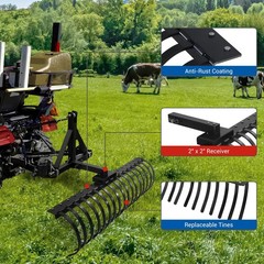 49″ Landscape Rake Pine Straw Rake Rock Rake Fits 2″ Receiver ATV/UTV Tractors