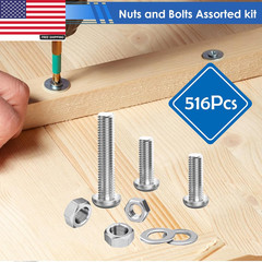 516Pcs Nuts and Bolts Assortment Kit 21-Sizes M3/M4/M5/M6 Nut Bolt Washer Assort