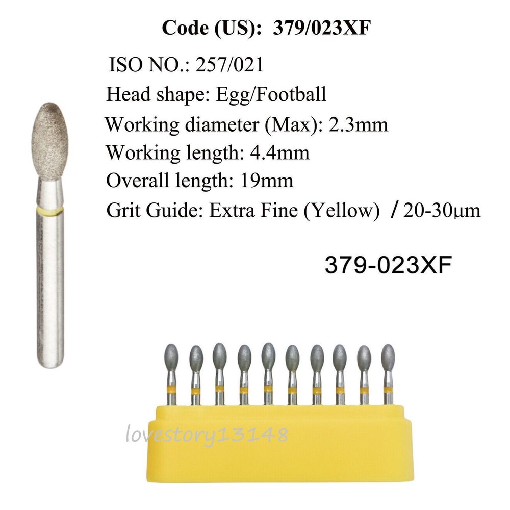 30 Burs Dental Diamond Burs EGG Shape FG 379/023XF Extra Fine Coarse Fine Yellow