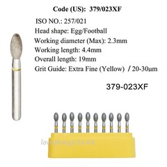 30 Burs Dental Diamond Burs EGG Shape FG 379/023XF Extra Fine Coarse Fine Yellow